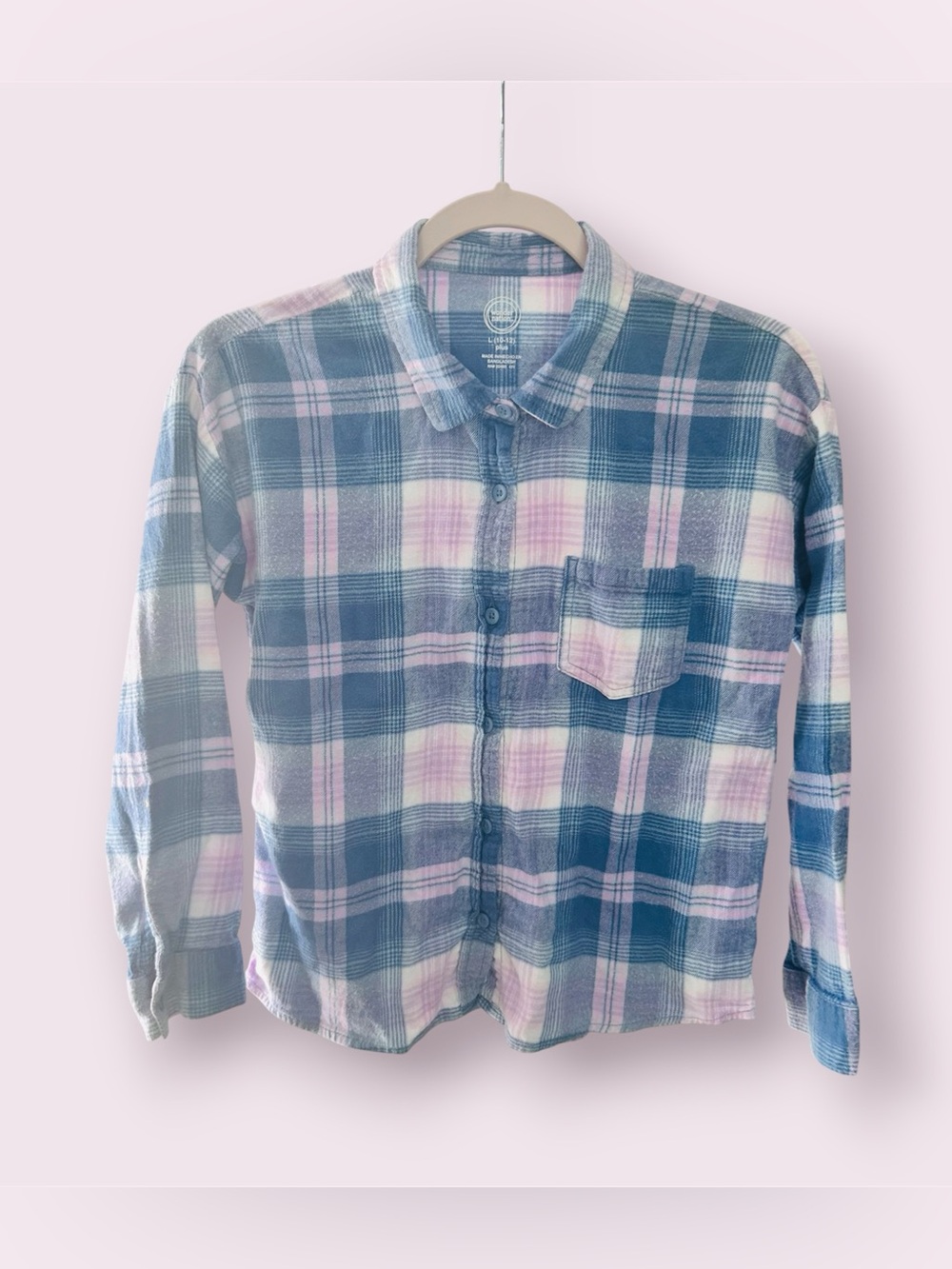 wonder nation Blue and Pink Plaid Button-Down Shirt